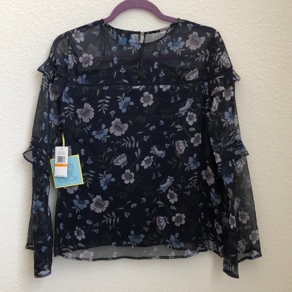NEW CeCe Bloomsbury Ruffle Floral Blouse S - Picture 5 of 6